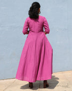 Magenta Pink Cotton Twirl Dresses with Hand Embroidery