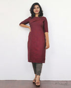 Maroon Cotton Kurta With Minimal Embroidery