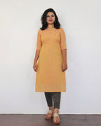 Mock Orange Cotton Kurta With Minimal Embroidery