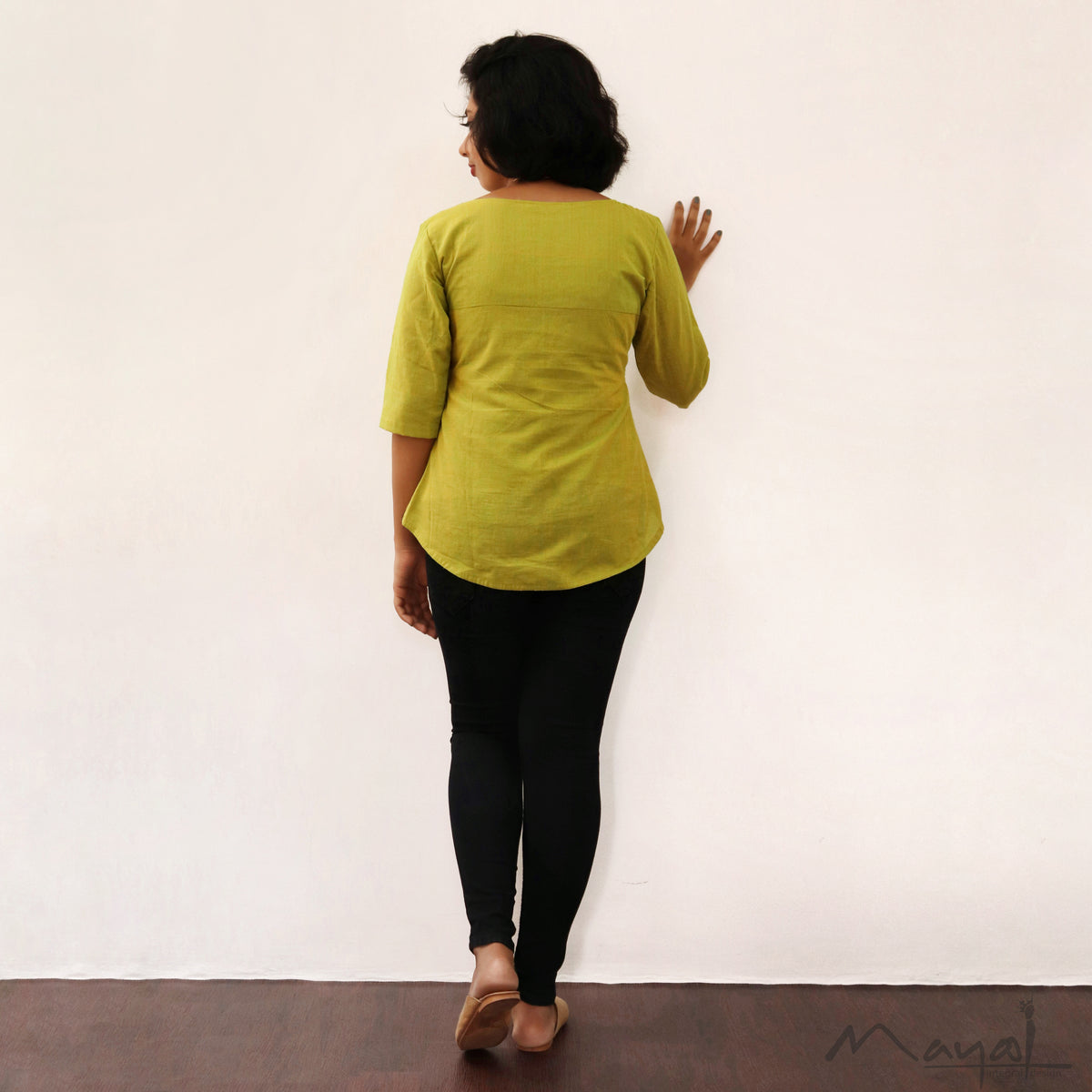 Lemon Green Minimal Embroidery Short Top