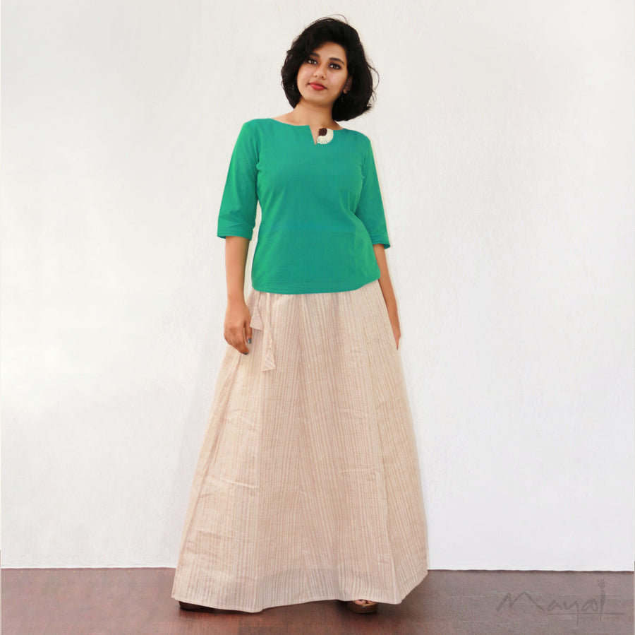 Green Short Top Minimal Embroidery