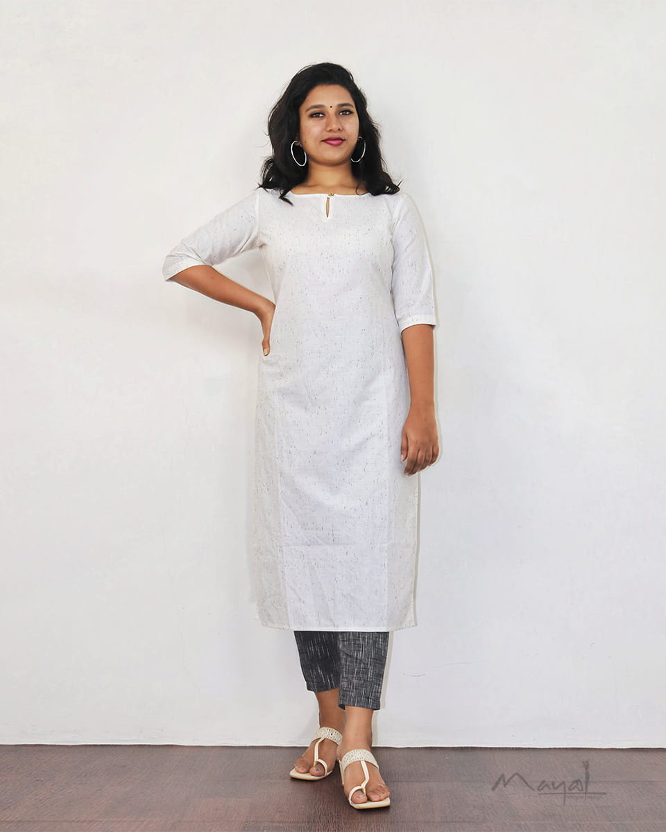 White Textured Cotton Kurta