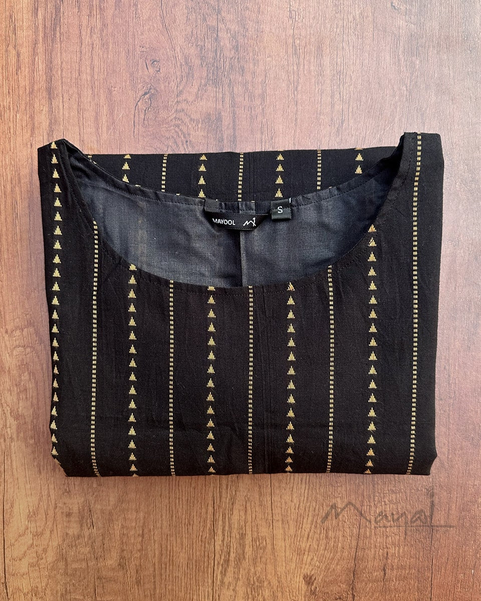Black Triangle Self Design Jacquard Cotton Kurta