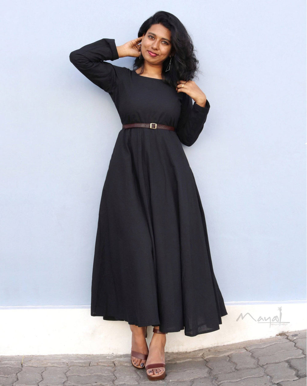 Plain Black Cotton Twirl Dresses