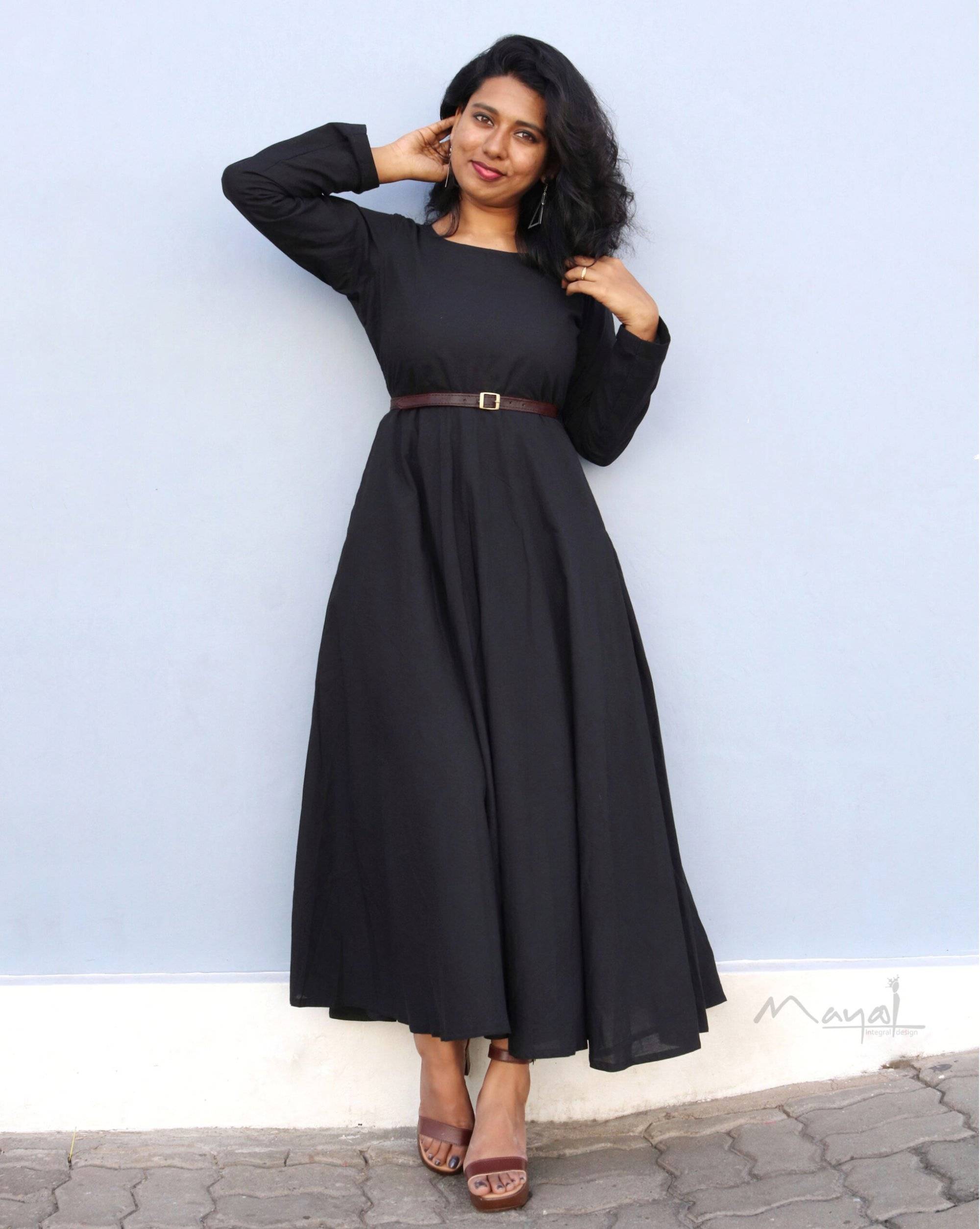 Plain Black Cotton Twirl Dresses
