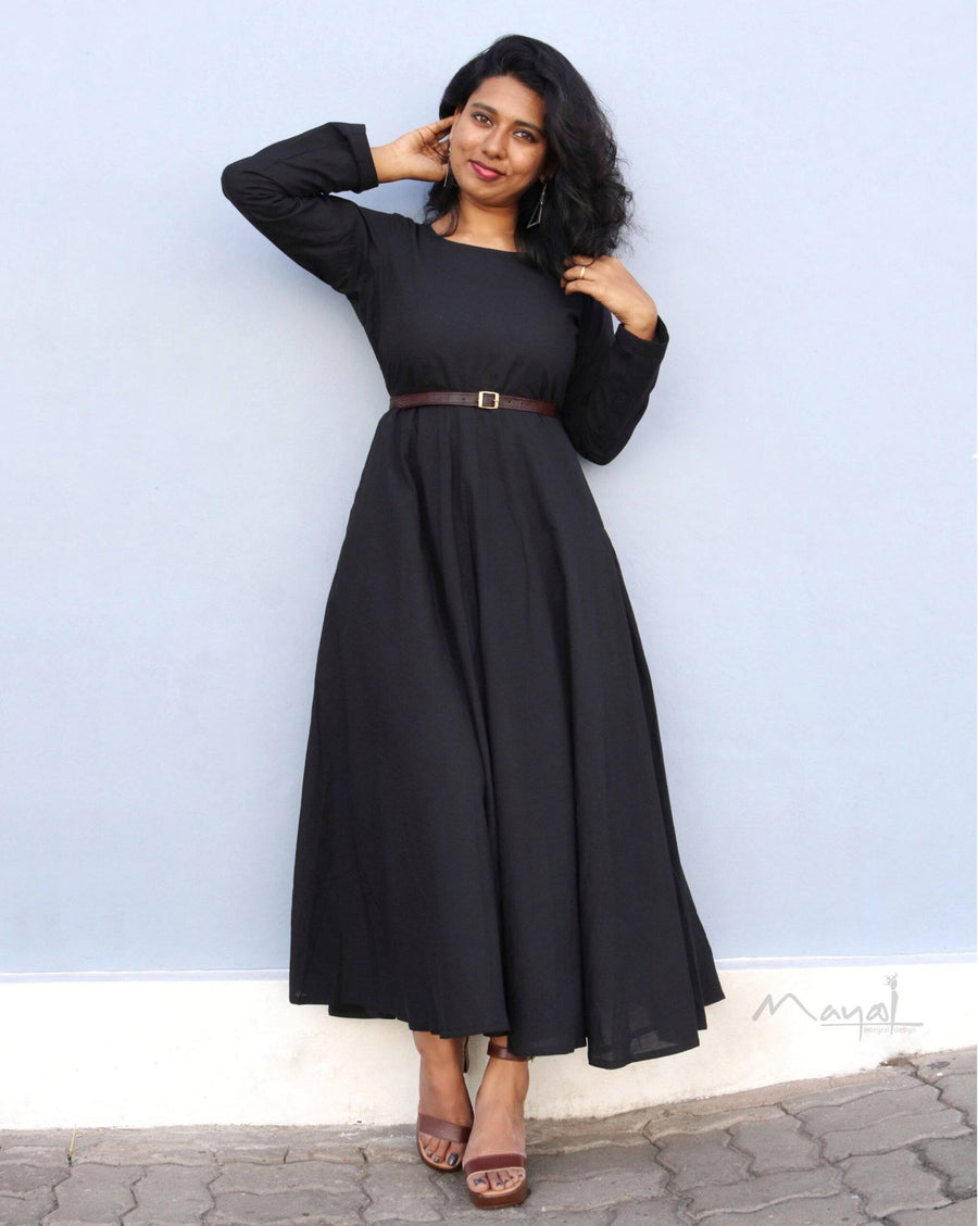 Plain Black Cotton Twirl Dresses