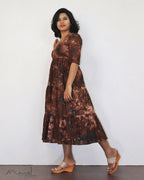 Brown Tie And Dye Flare Dresses