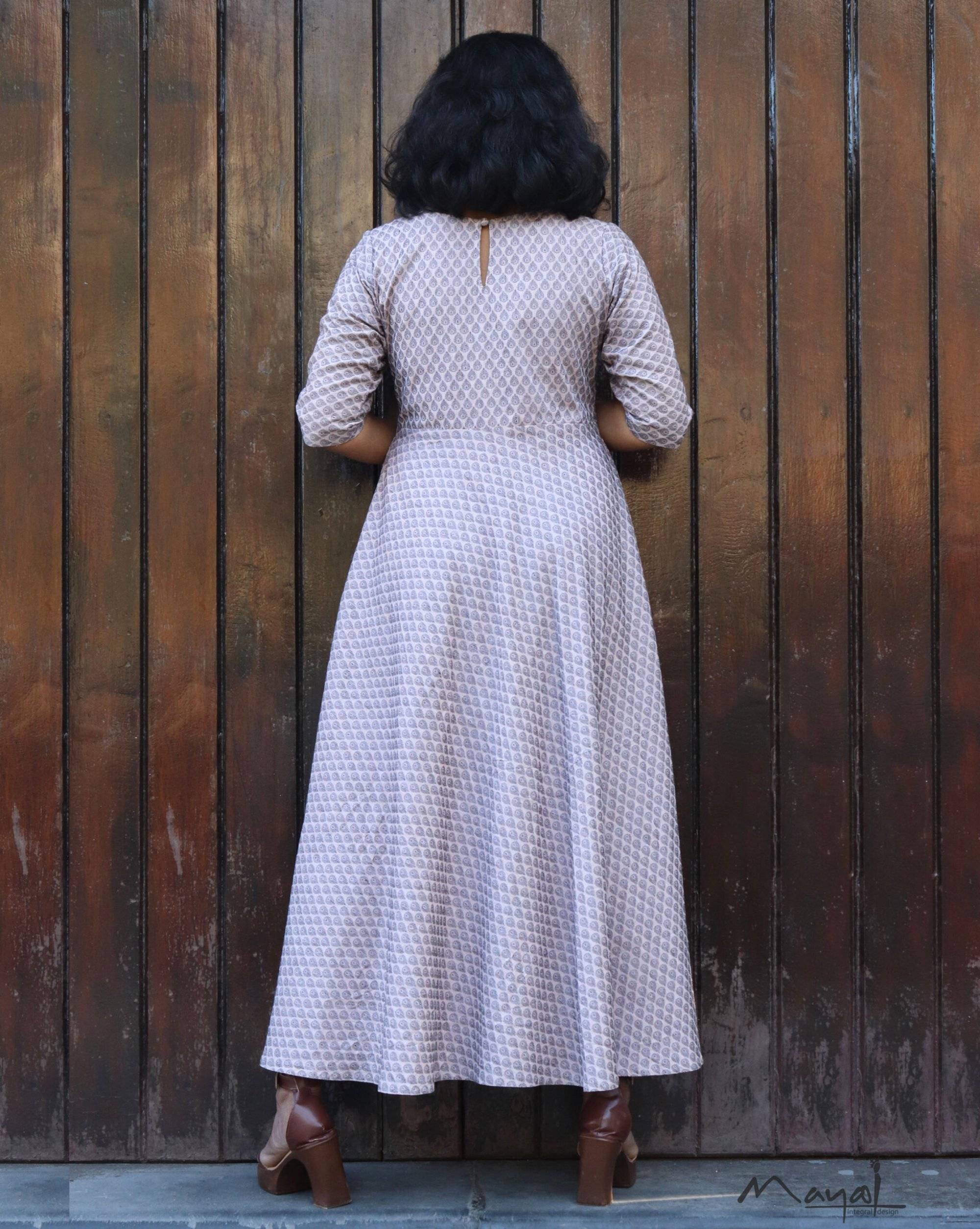 Almond Self Design Jacquard Twirl Dresses