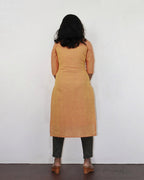 Mock Orange Cotton Kurta With Minimal Embroidery