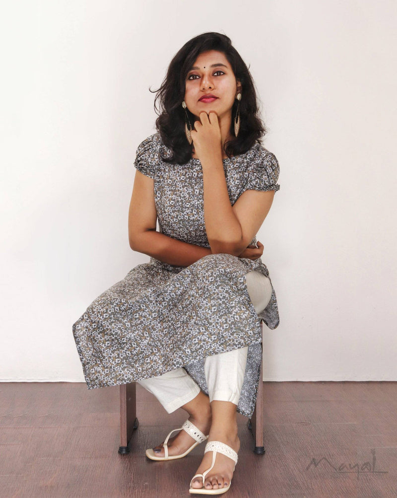 Smoke Green Floral Printed Kurta