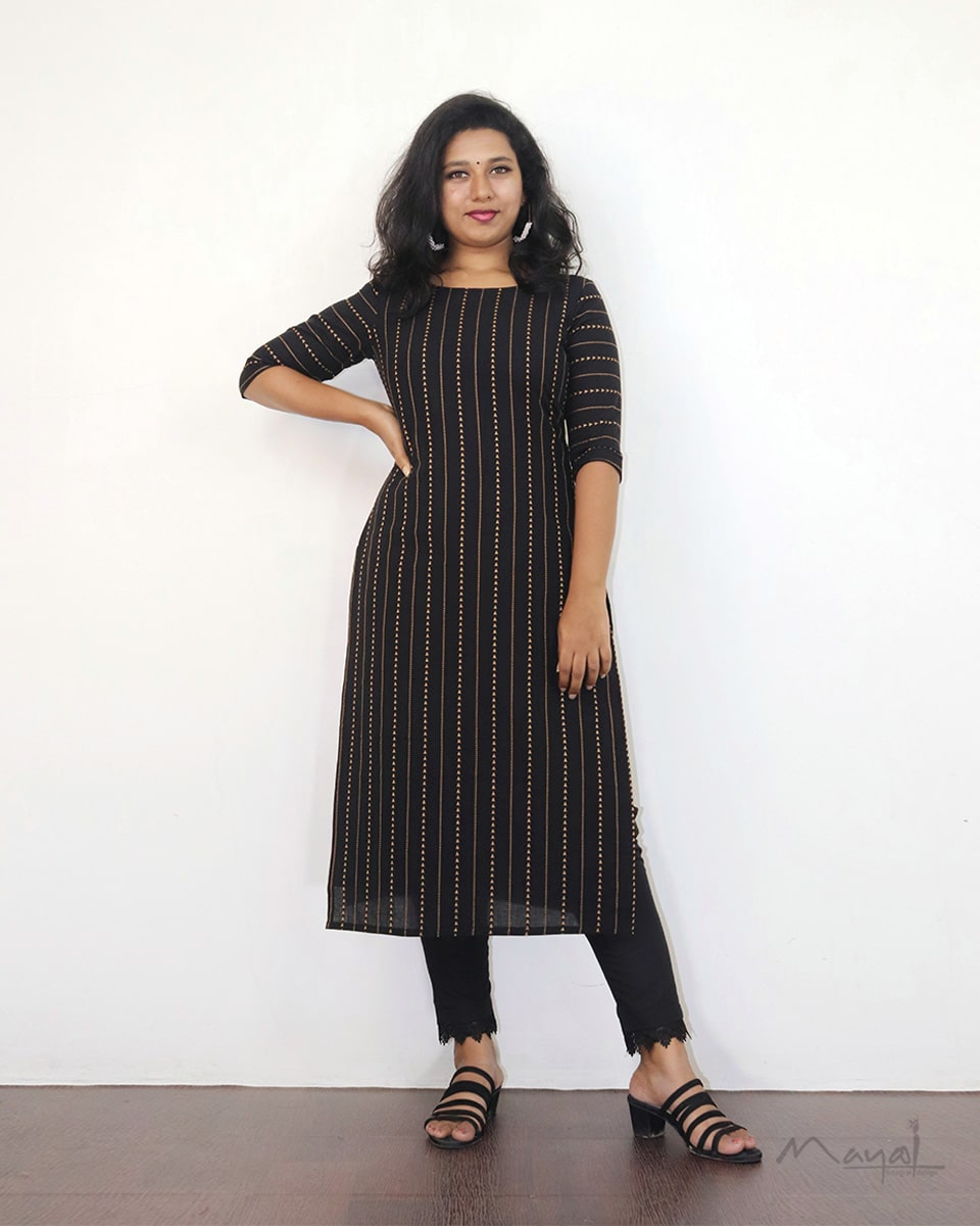 Black Triangle Self Design Jacquard Cotton Kurta