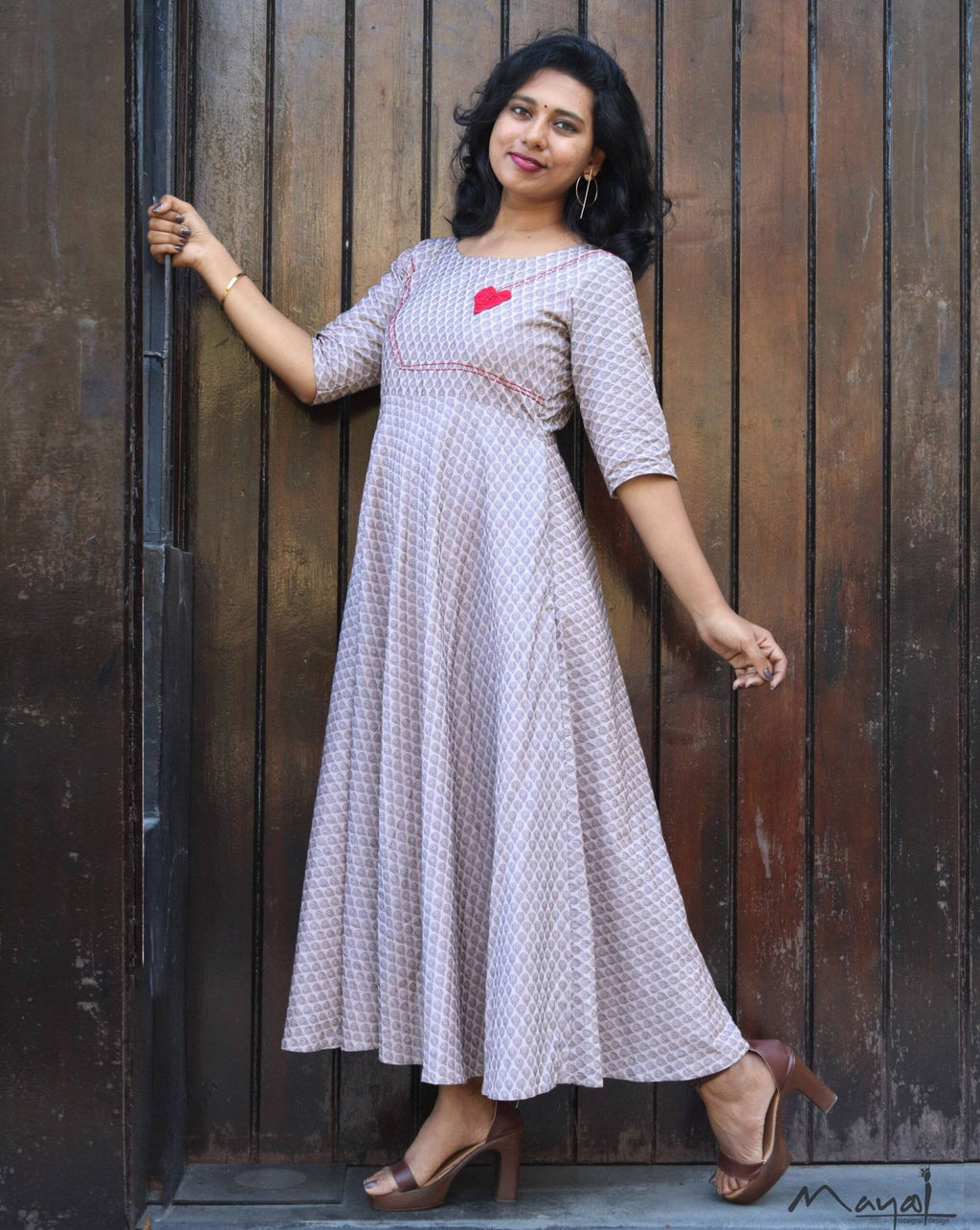 Almond Self Design Jacquard Twirl Dresses