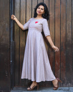 Almond Self Design Jacquard Twirl Dresses