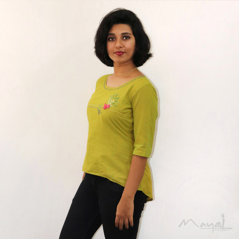 Lemon Green Minimal Embroidery Short Top