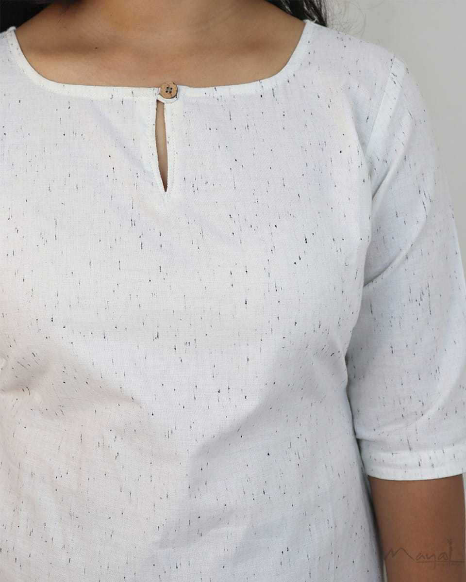 White Textured Cotton Kurta