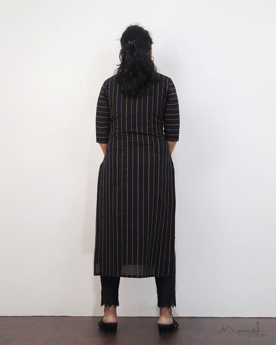 Black Triangle Self Design Jacquard Cotton Kurta