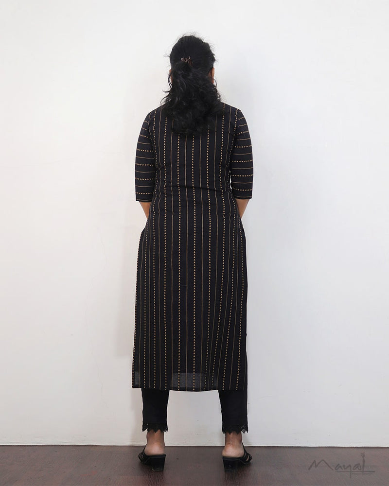 Black Triangle Self Design Jacquard Cotton Kurta