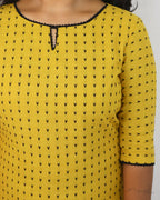 Yellow Self Design Jacquard Cotton Kurta