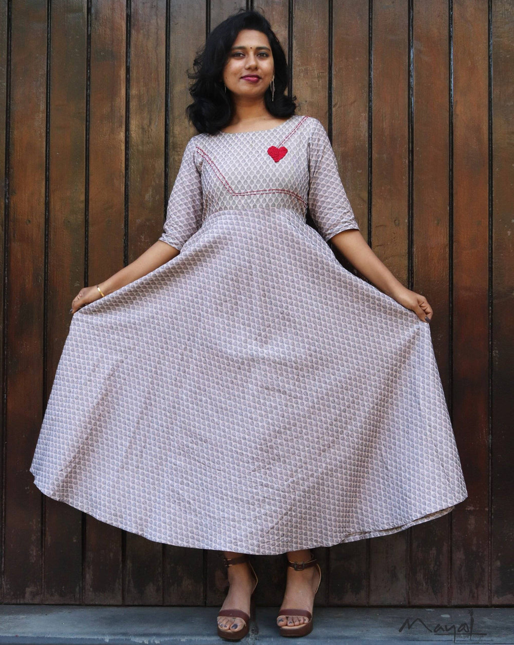 Almond Self Design Jacquard Twirl Dresses