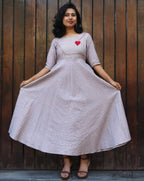 Almond Self Design Jacquard Twirl Dresses