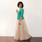 Green Short Top Minimal Embroidery