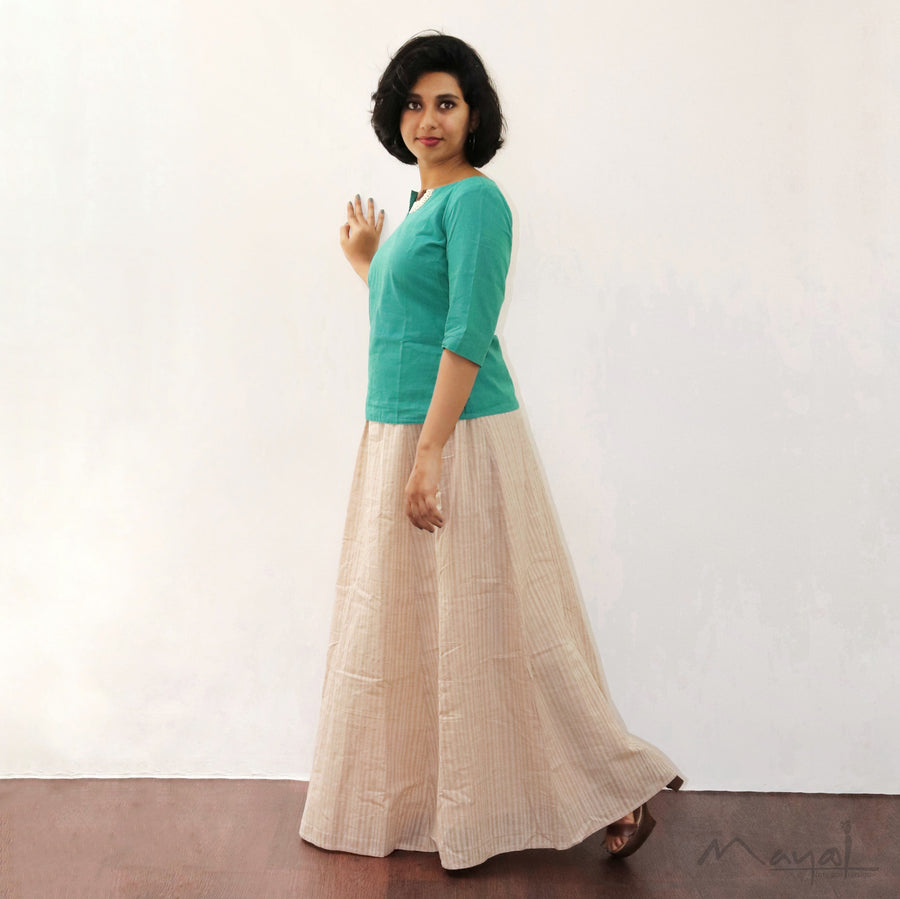 Green Short Top Minimal Embroidery