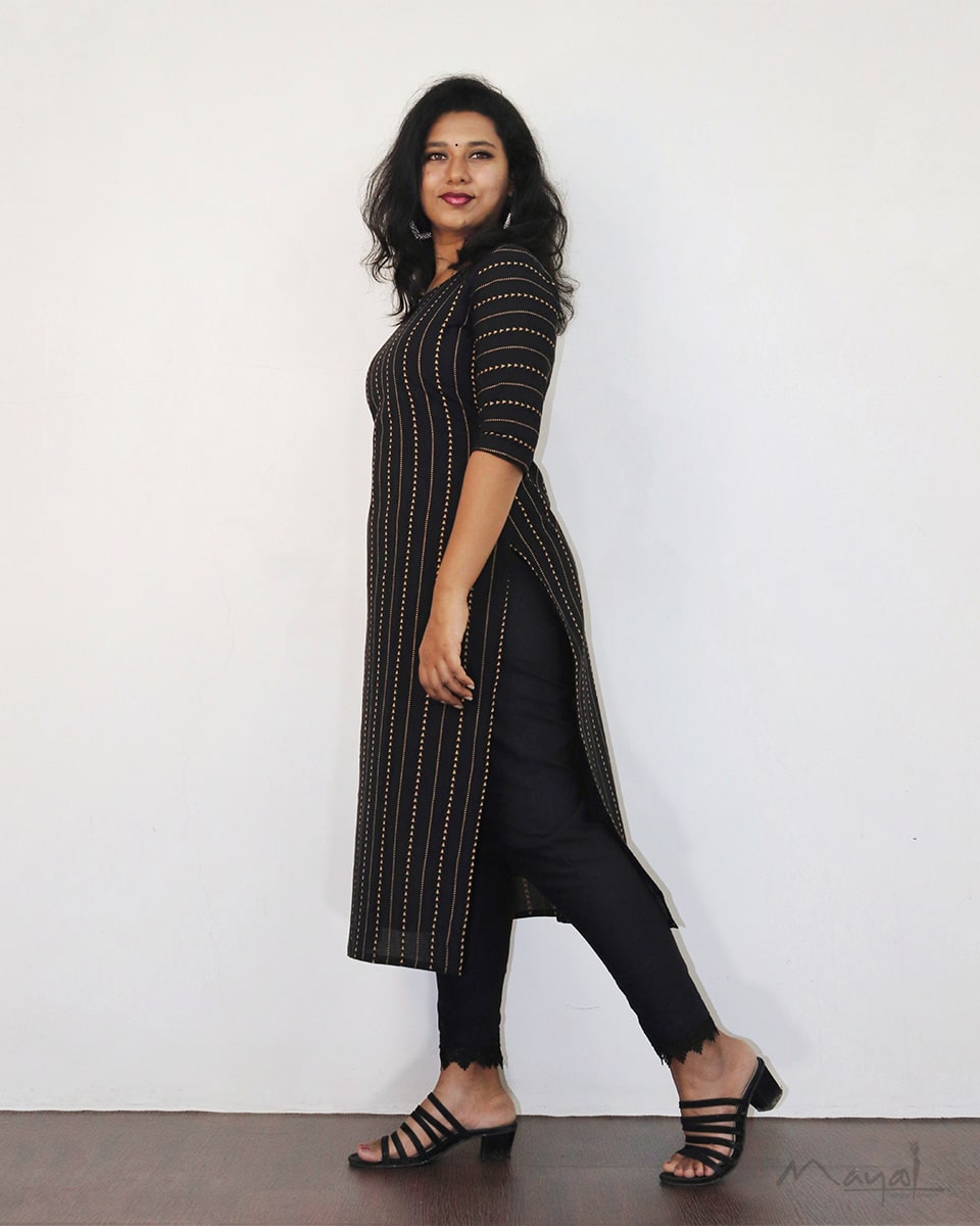 Black Triangle Self Design Jacquard Cotton Kurta