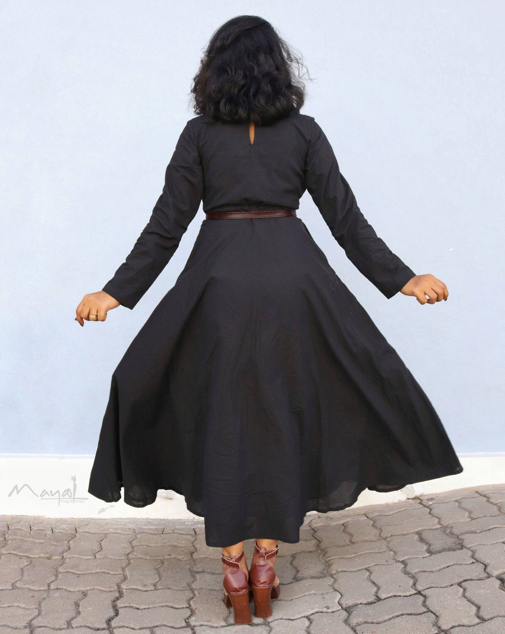 Plain Black Cotton Twirl Dresses