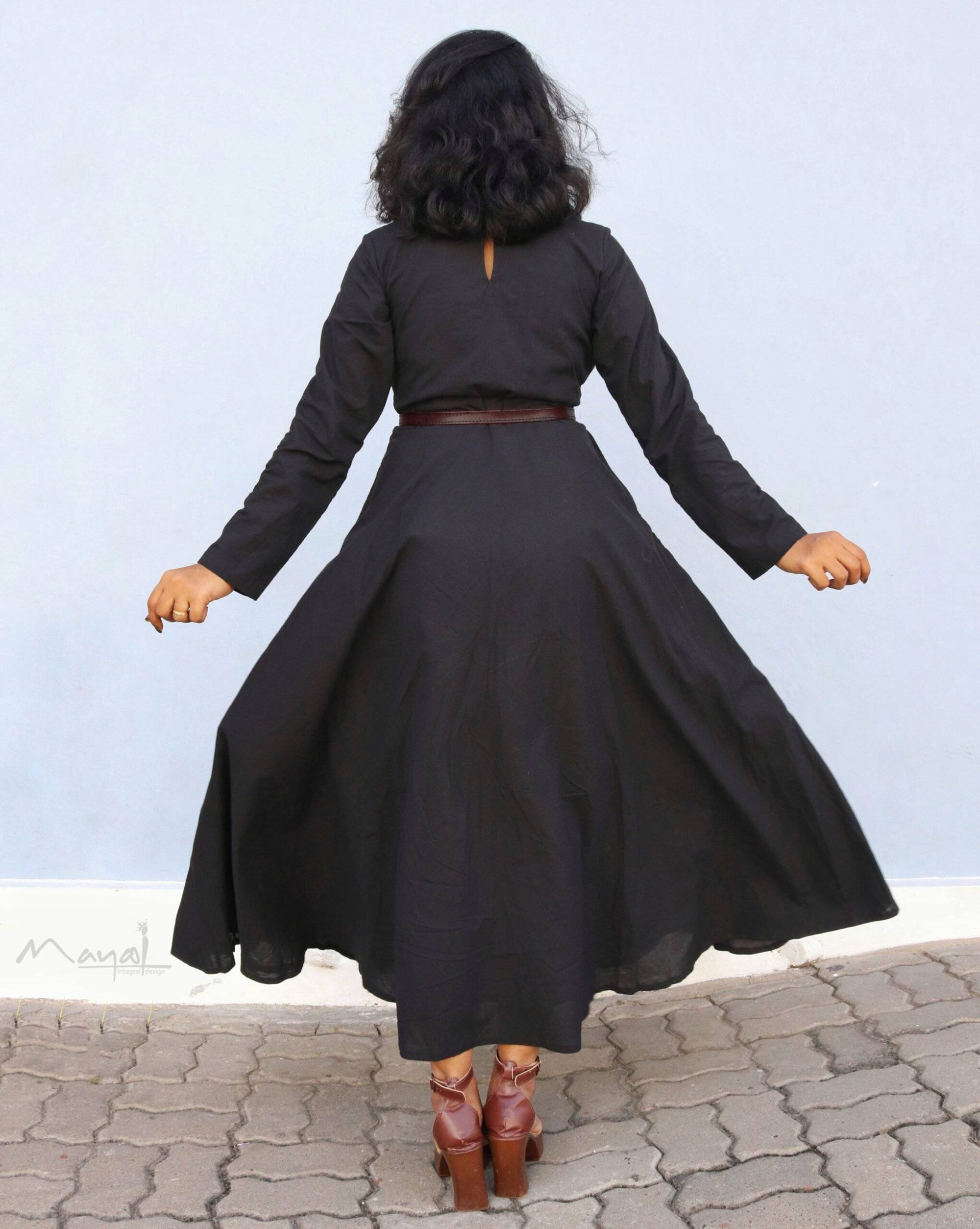 Plain Black Cotton Twirl Dresses