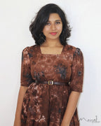 Brown Tie And Dye Flare Dresses