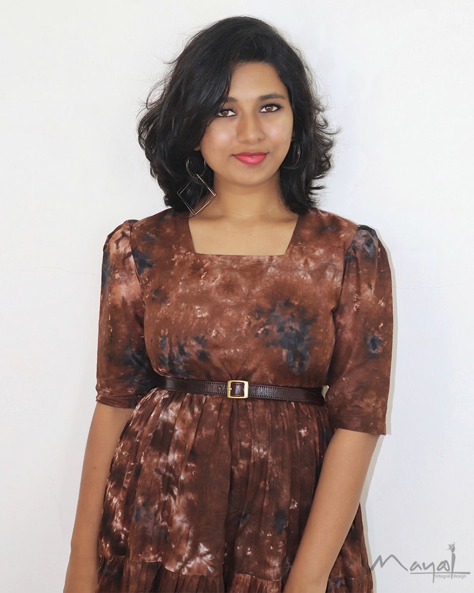 Brown Tie And Dye Flare Dresses