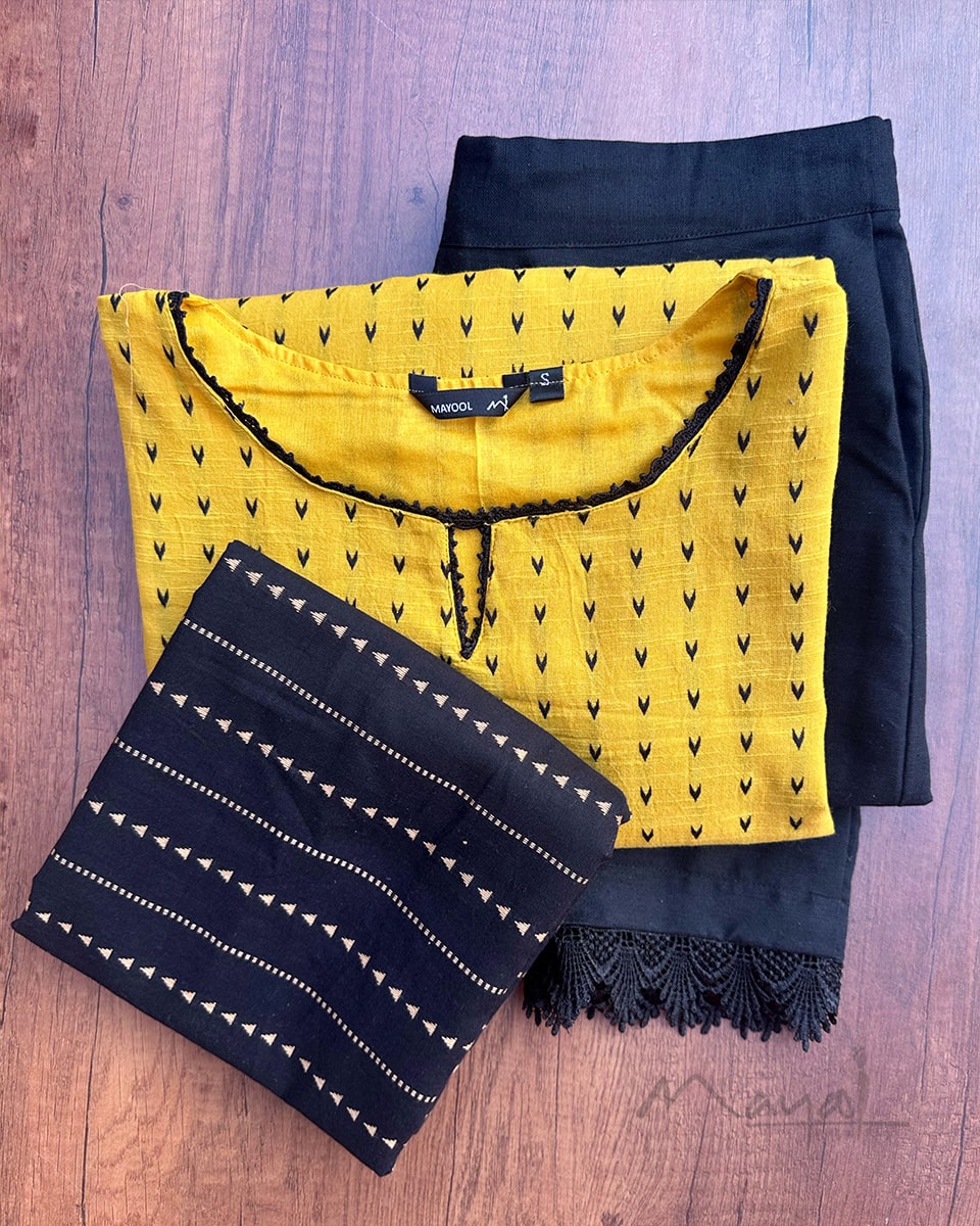 Yellow Self Design Jacquard Cotton Kurta