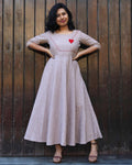 Almond Self Design Jacquard Twirl Dresses