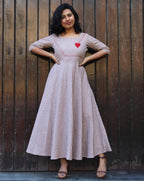 Almond Self Design Jacquard Twirl Dresses