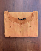 Mock Orange Cotton Kurta With Minimal Embroidery