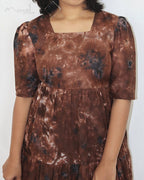 Brown Tie And Dye Flare Dresses