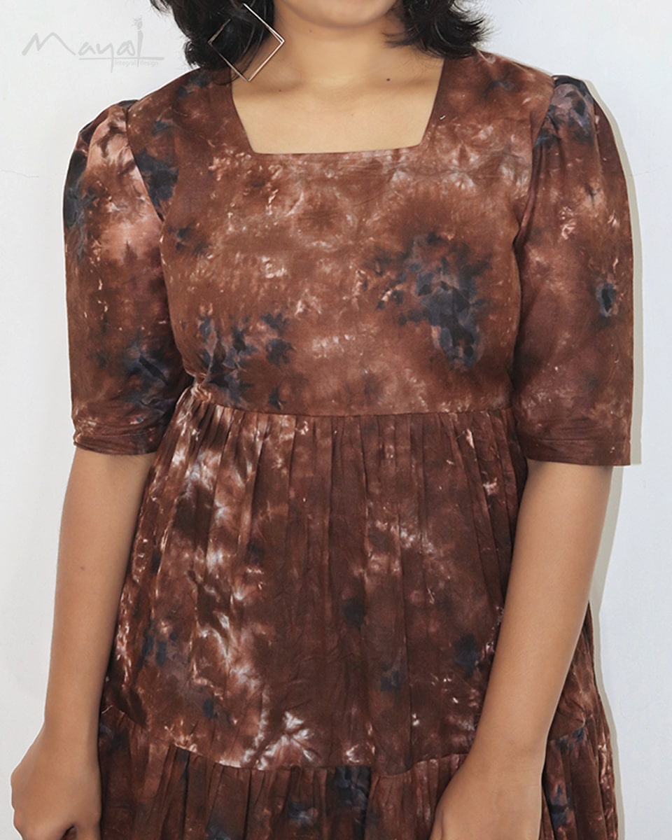Brown Tie And Dye Flare Dresses