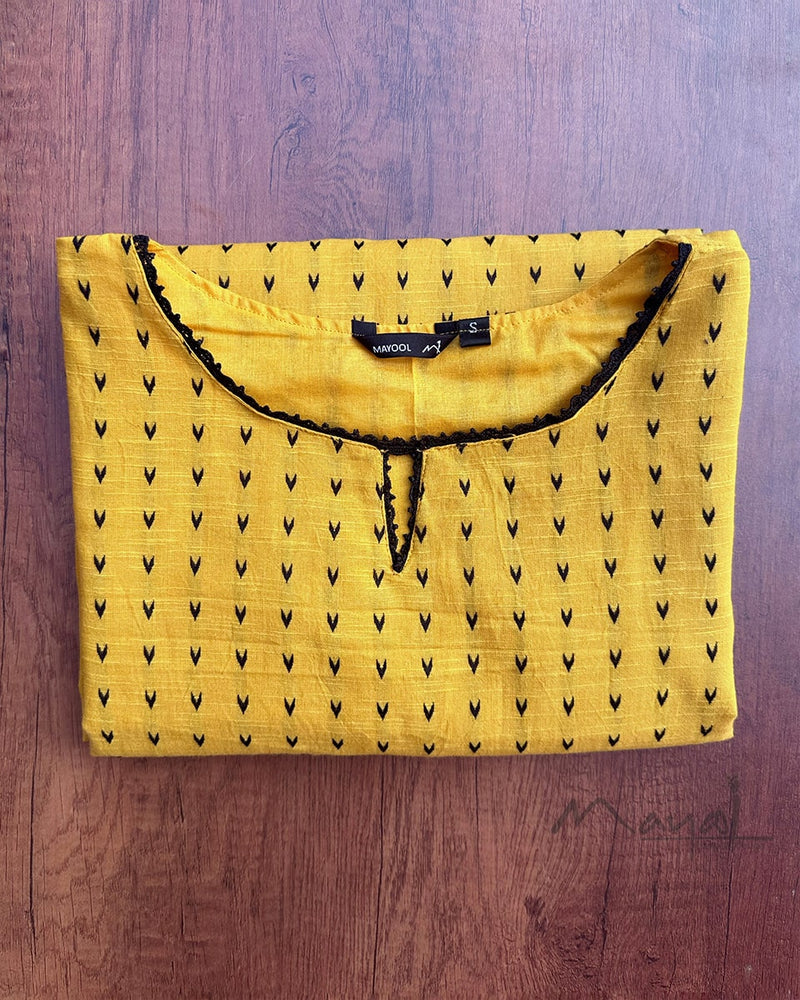 Yellow Self Design Jacquard Cotton Kurta