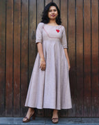 Almond Self Design Jacquard Twirl Dresses