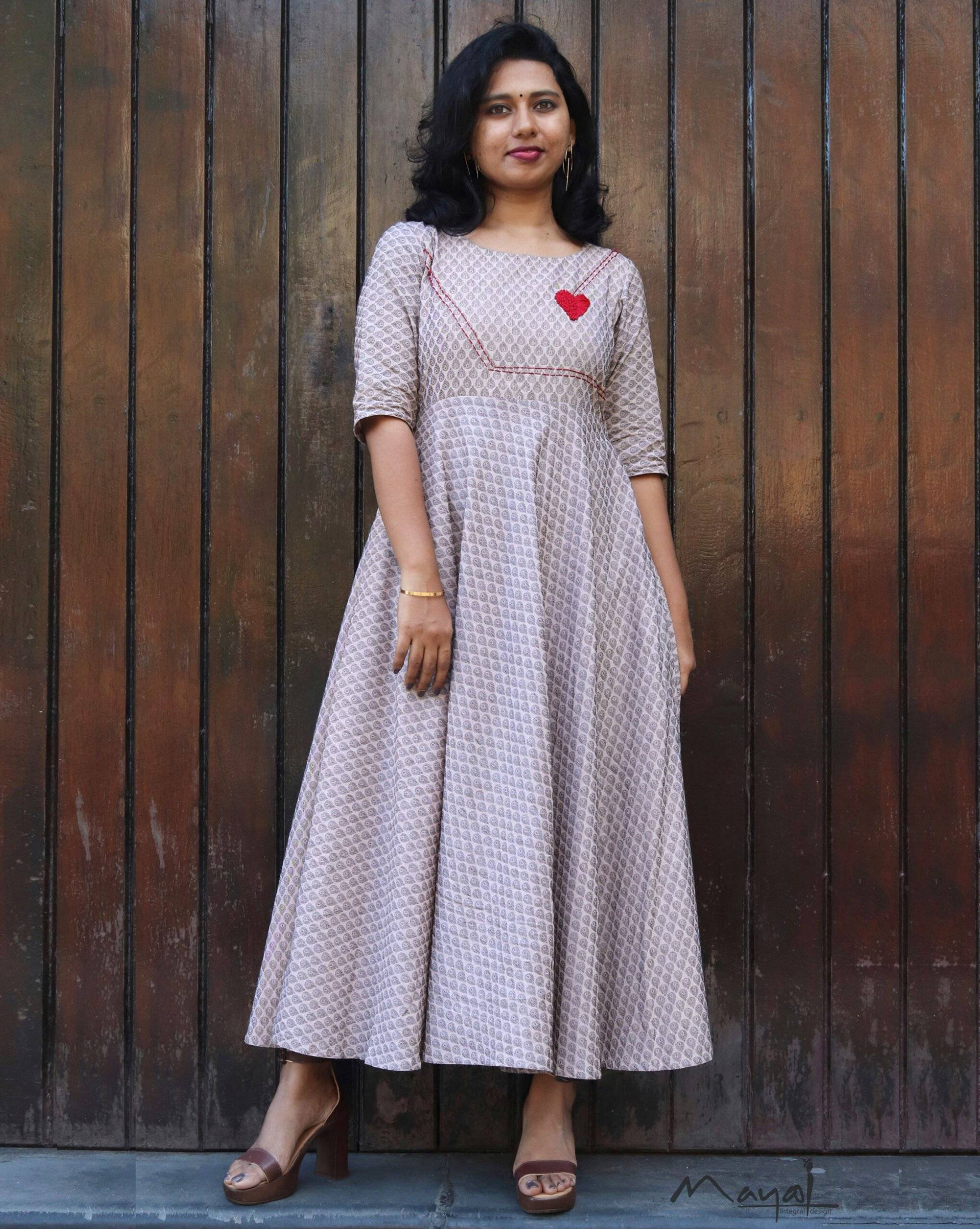 Almond Self Design Jacquard Twirl Dresses