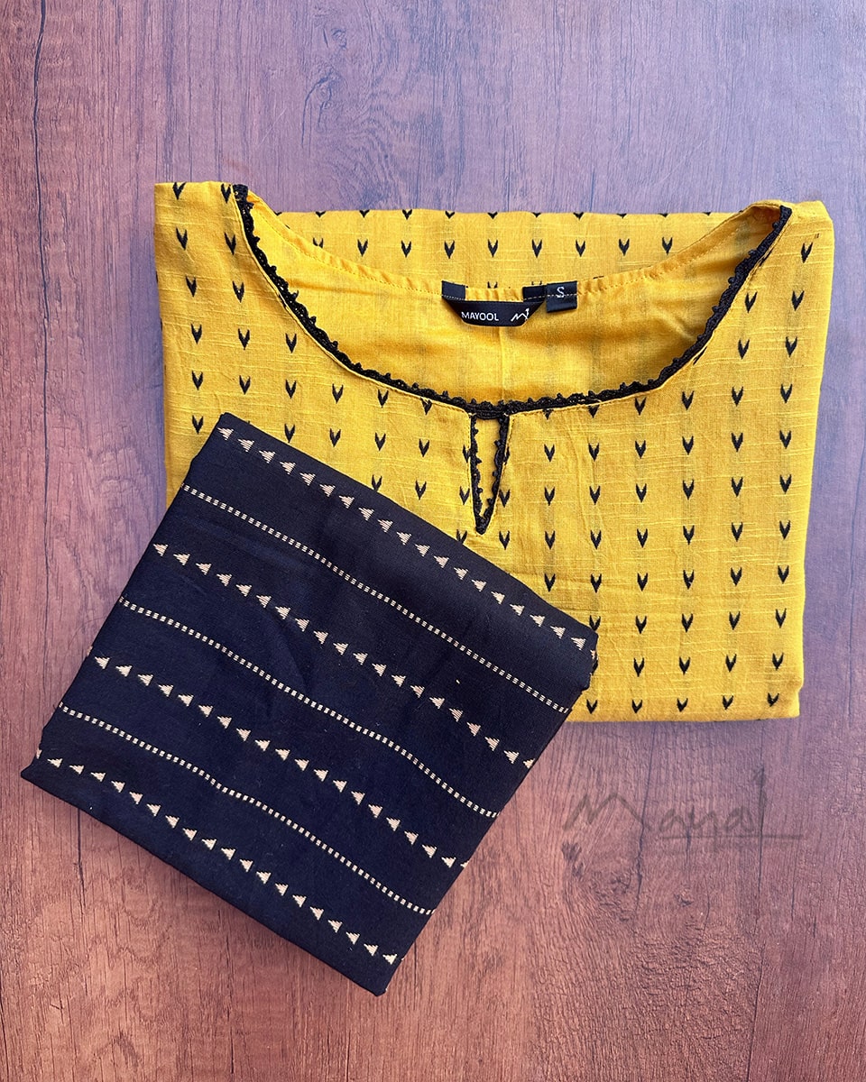 Yellow Self Design Jacquard Cotton Kurta