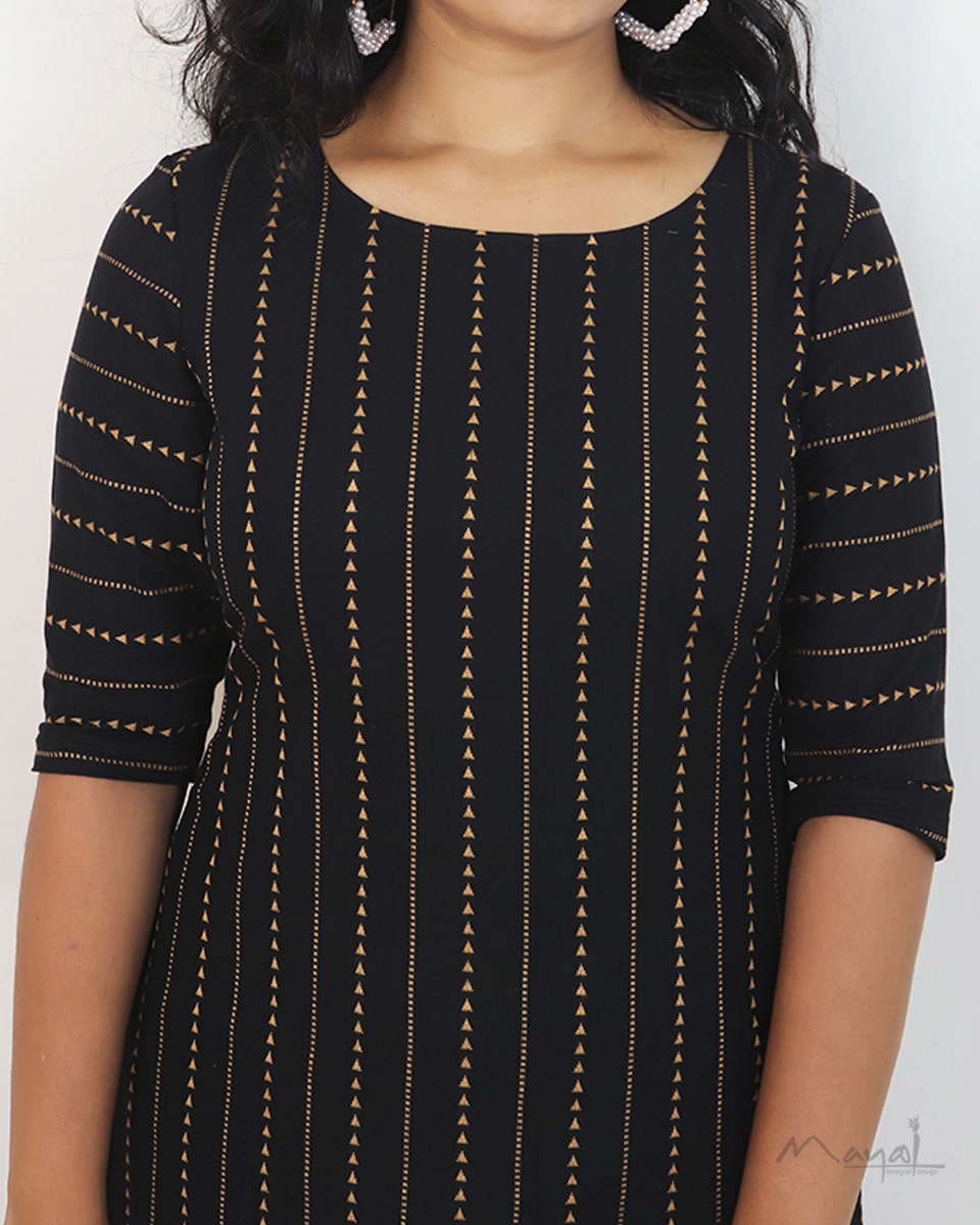 Black Triangle Self Design Jacquard Cotton Kurta