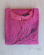 Magenta Pink Cotton Twirl Dresses with Hand Embroidery