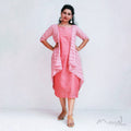 Pink Sleeveless Cotton Fit Dresses With Shrug