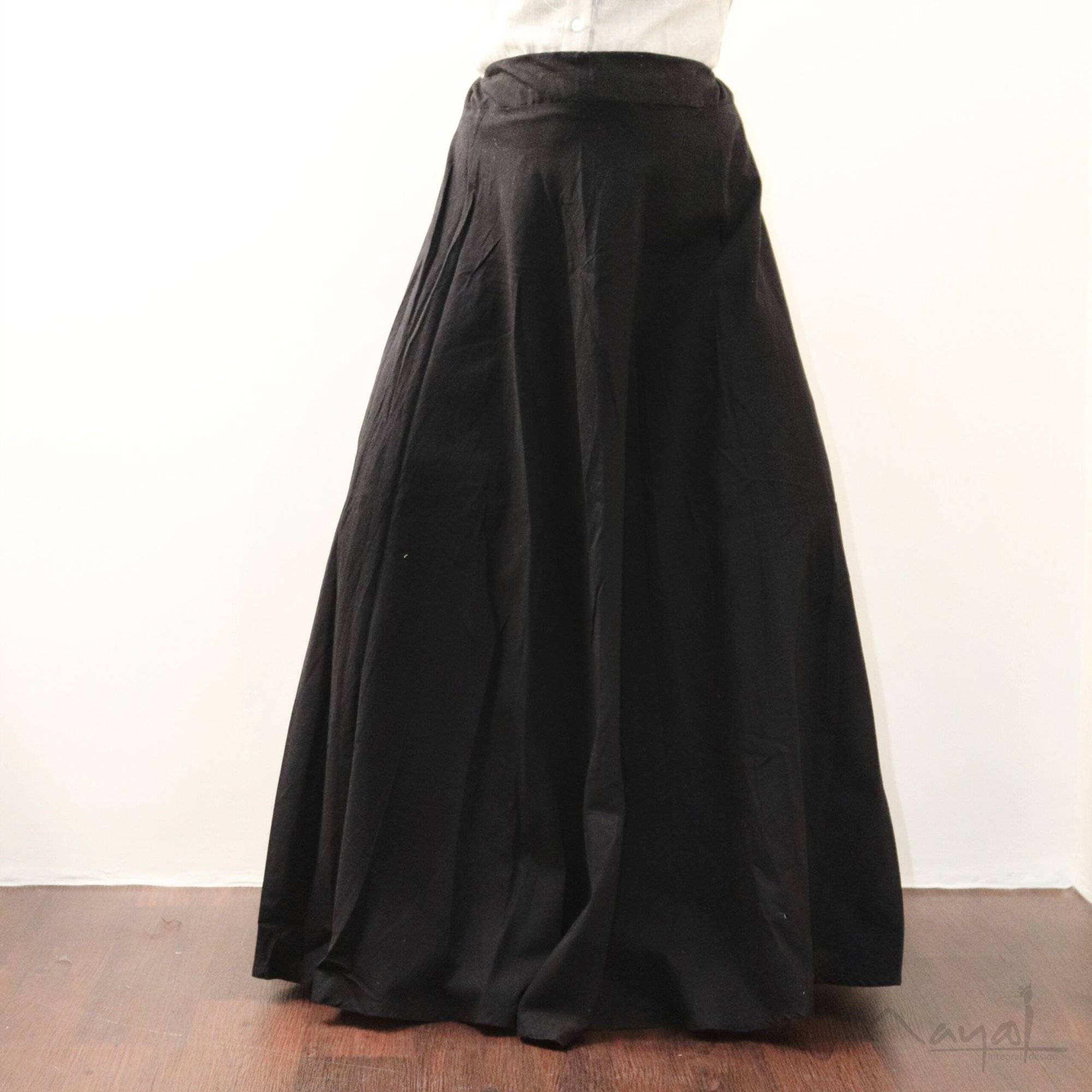 Black Cotton Skirt with Edge Detail