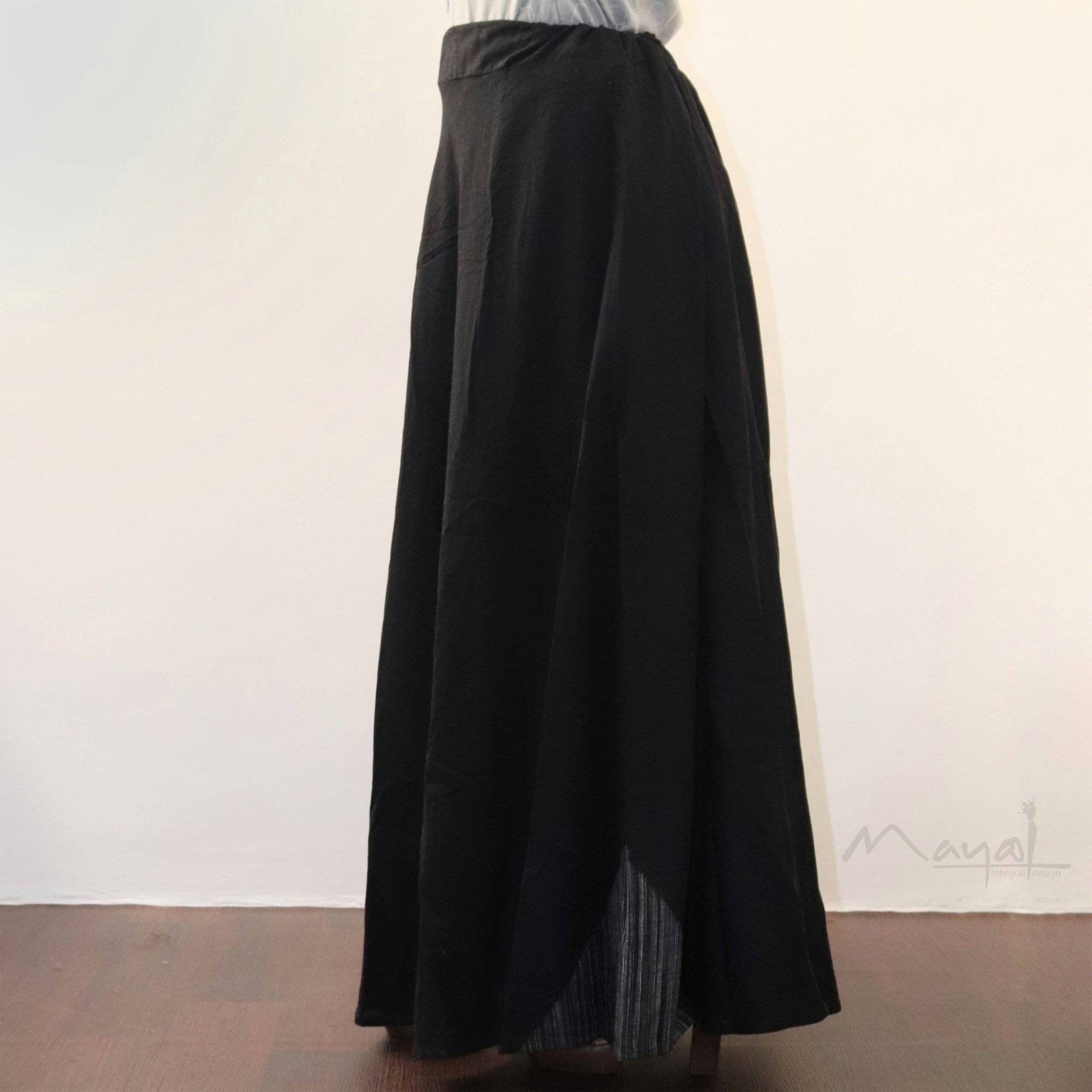 Black Cotton Skirt with Edge Detail