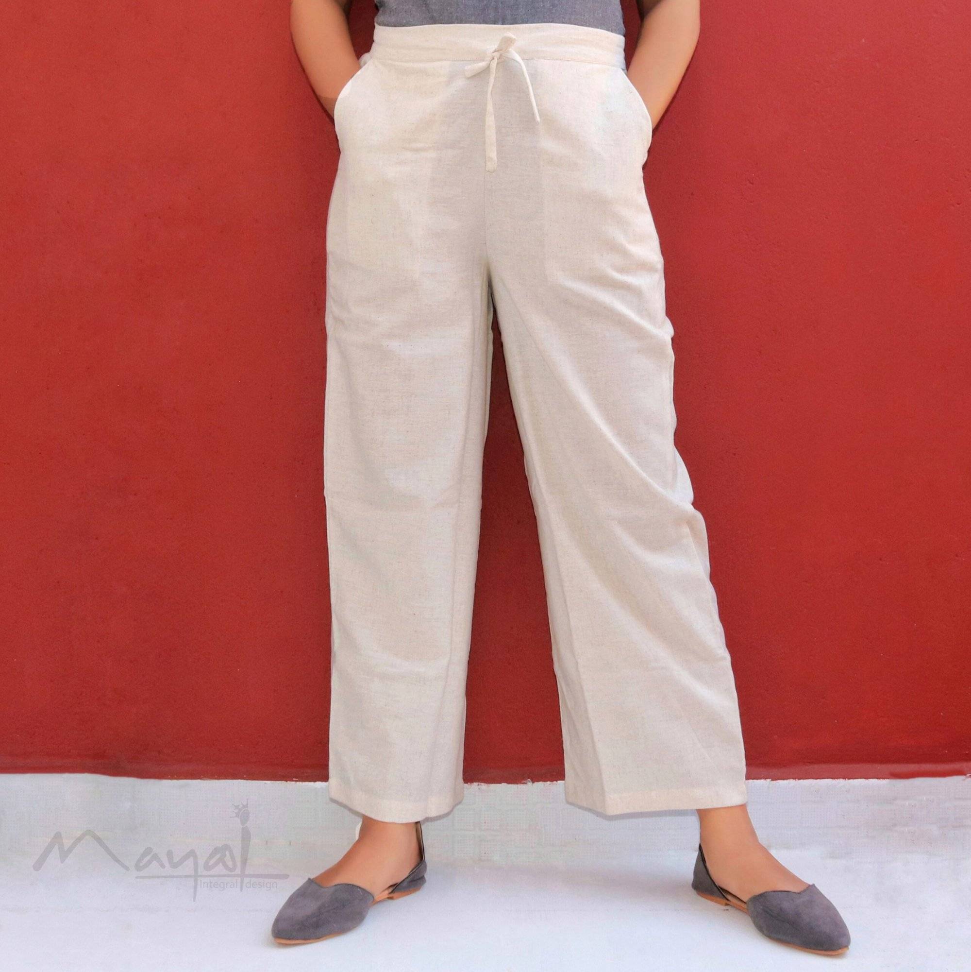 Halfwhite Textured Cotton Palazzo Pant