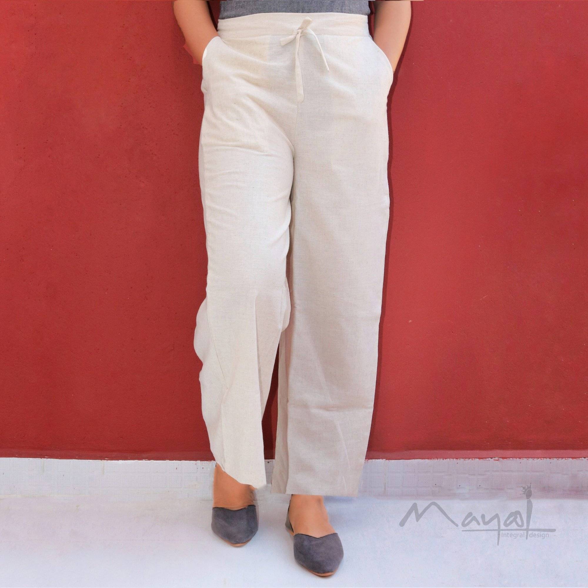 Halfwhite Textured Cotton Palazzo Pant