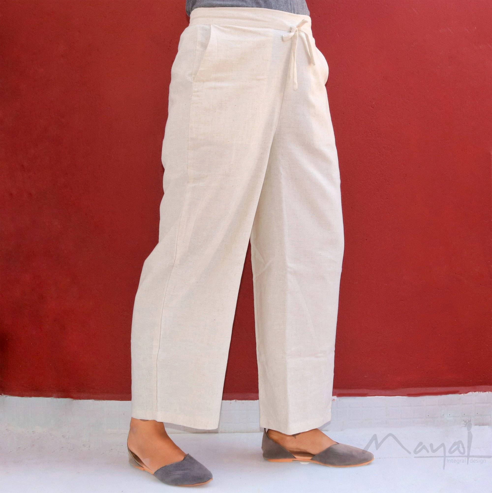Halfwhite Textured Cotton Palazzo Pant