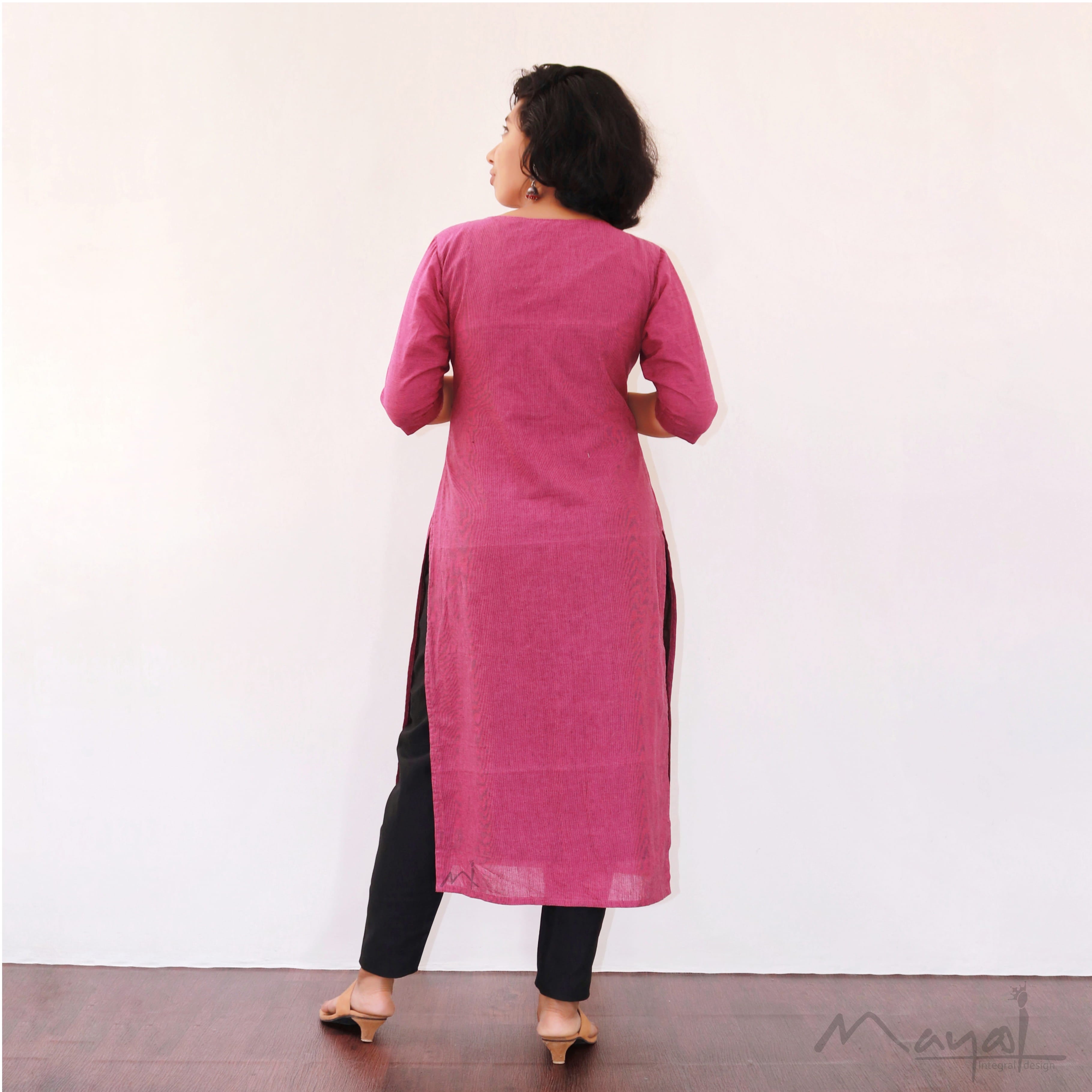 Magenta Pink Kurta With Minimal Embroidery
